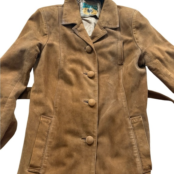 Vintage 70s BEEFALO by Petroff Suede Belted Jacket — Tobacco/Camel Brown,Western - Picture 8 of 14